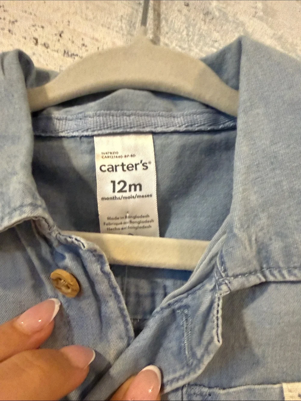 Carter's Light Blue Short-Sleeve Denim Button Romper